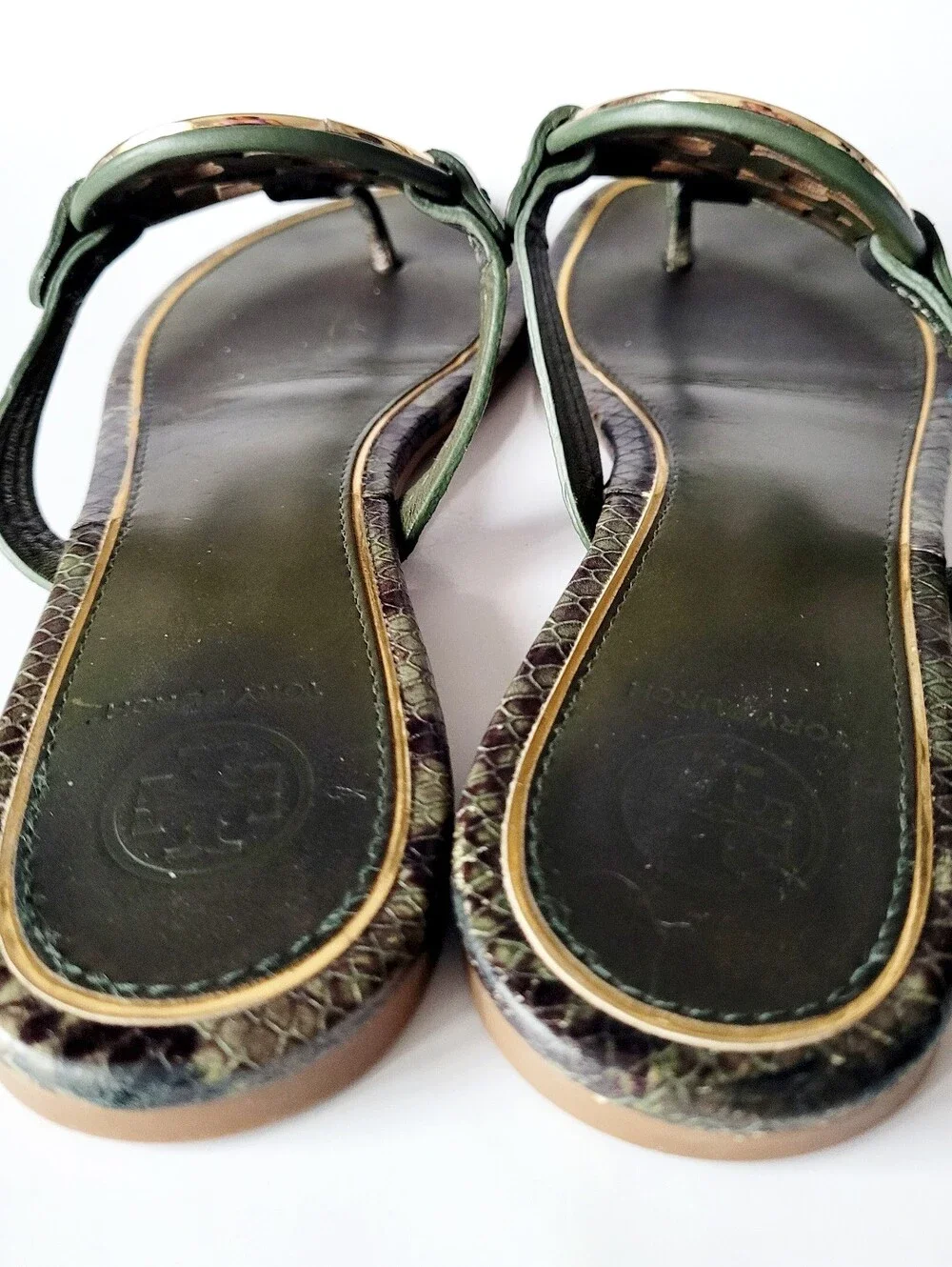 Tory Burch Miller Python Metal Medallion Thong Sandals Genuine Leather US 7